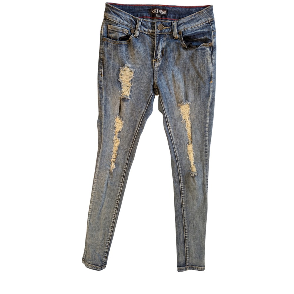 XXI Women's Premium Denim Low Rise Distressed Skinny Blue Jeans Size 24 (26x32)